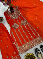Diwali Sequin Embroidered Palazzo Suit – Chinon Silk with Coding Work & Lace Dupatta 7