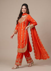 Diwali Sequin Embroidered Palazzo Suit – Chinon Silk with Coding Work & Lace Dupatta 8