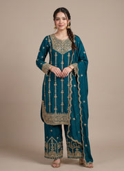 Diwali Sequin Embroidered Palazzo Suit – Chinon Silk with Coding Work & Lace Dupatta 4
