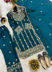 Diwali Sequin Embroidered Palazzo Suit – Chinon Silk with Coding Work & Lace Dupatta 5