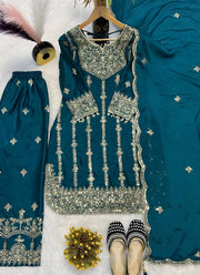 Diwali Sequin Embroidered Palazzo Suit – Chinon Silk with Coding Work & Lace Dupatta 2
