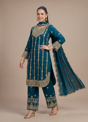 Diwali Sequin Embroidered Palazzo Suit – Chinon Silk with Coding Work & Lace Dupatta 3
