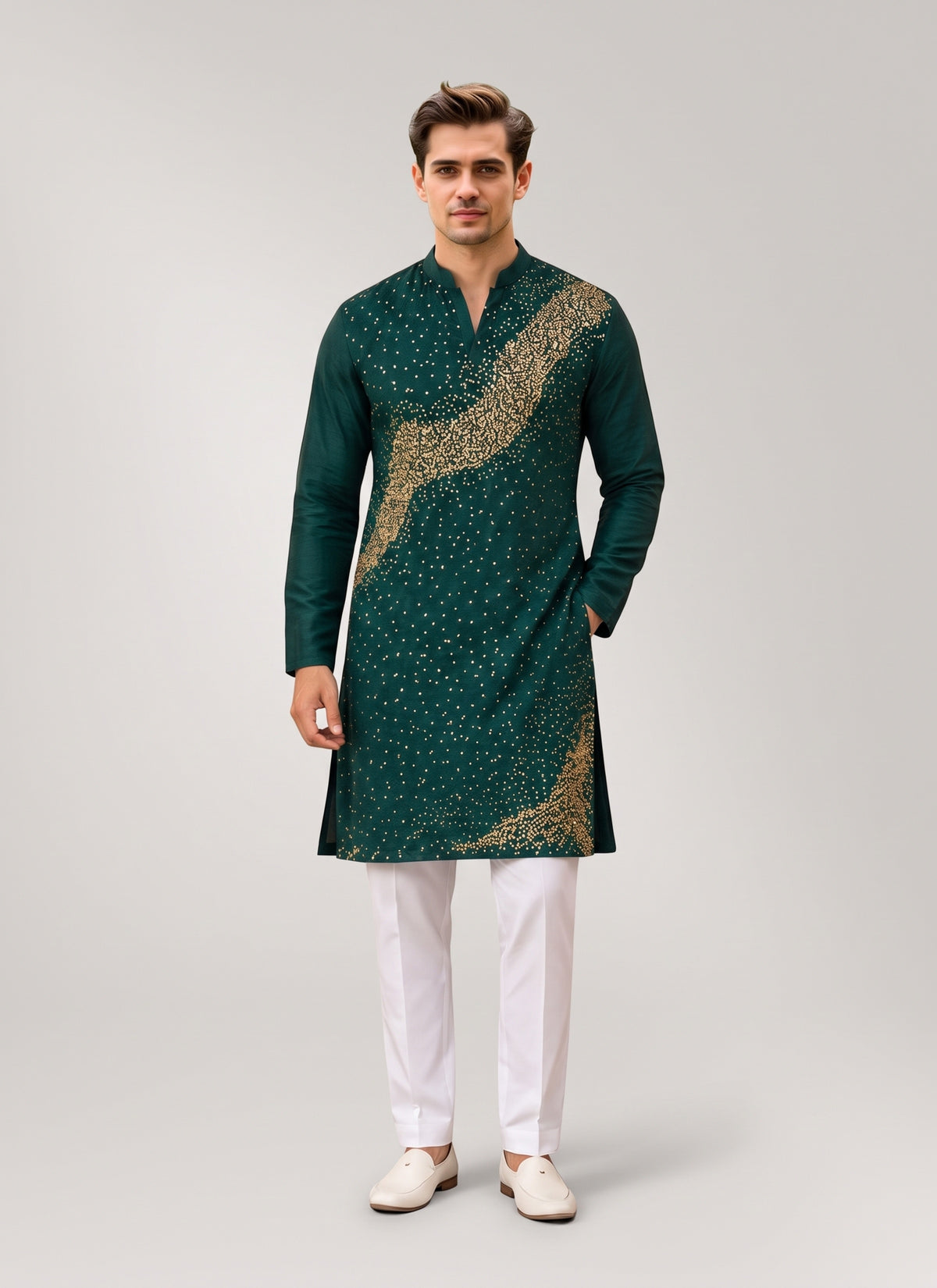 Diwali Sequin Kurta Pajama for Men – Crunchy Silk Kurta with Bead & Sequin Wave Work and Cotton Pajama Australia