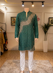 Diwali Sequin Kurta Pajama for Men – Crunchy Silk Kurta with Bead & Sequin Wave Work and Cotton Pajama 2