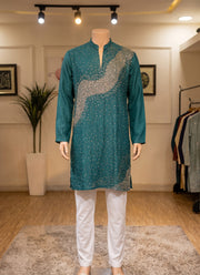 Diwali Sequin Kurta Pajama for Men – Crunchy Silk Kurta with Bead & Sequin Wave Work and Cotton Pajama 9