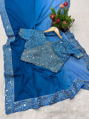 Diwali Shaded Georgette Saree – Ombre Mirror Work Saree with Embroidered Blouse in 4 Colours 9