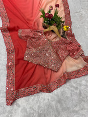 Diwali Shaded Georgette Saree – Ombre Mirror Work Saree with Embroidered Blouse in 4 Colours 13