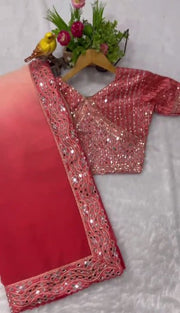 Diwali Shaded Georgette Saree – Ombre Mirror Work Saree with Embroidered Blouse in 4 Colours 14