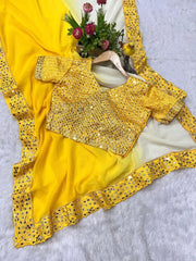 Diwali Shaded Georgette Saree – Ombre Mirror Work Saree with Embroidered Blouse in 4 Colours 15