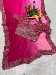 Diwali Shaded Georgette Saree – Ombre Mirror Work Saree with Embroidered Blouse in 4 Colours 16