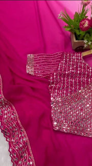 Diwali Shaded Georgette Saree – Ombre Mirror Work Saree with Embroidered Blouse in 4 Colours 17