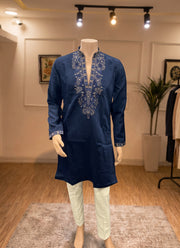 Diwali Star Silk Kurta for Men – Thread & Sequin Embroidered Yoke in 4 Colours 2