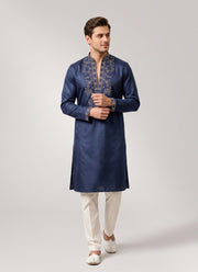 Diwali Star Silk Kurta for Men – Thread & Sequin Embroidered Yoke in 4 Colours 3