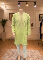 Diwali Star Silk Kurta for Men – Thread & Sequin Embroidered Yoke in 4 Colours 10