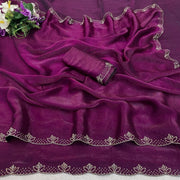 Diwali Siroski Work Saree – Space Silk with Diamond Scalloped Border in 9 Colours 21