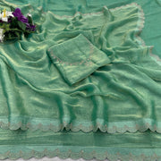 Diwali Siroski Work Saree – Space Silk with Diamond Scalloped Border in 9 Colours 22