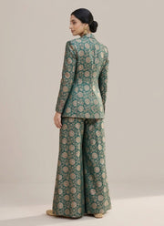 Jacquard Blazer Palazzo Set – Gold Floral Brocade Crop Top, Blazer & Flared Palazzo 6