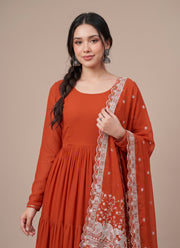 Diwali Tiered Flare Gown – Faux Georgette 3-Layer Gown with Peacock Embroidered Dupatta 4