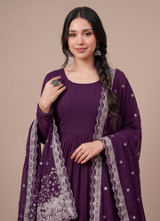 Diwali Tiered Flare Gown – Faux Georgette 3-Layer Gown with Peacock Embroidered Dupatta 8