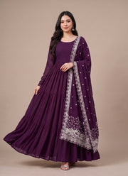 Diwali Tiered Flare Gown – Faux Georgette 3-Layer Gown with Peacock Embroidered Dupatta 5