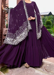 Diwali Tiered Flare Gown – Faux Georgette 3-Layer Gown with Peacock Embroidered Dupatta 6