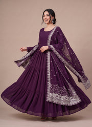 Diwali Tiered Flare Gown – Faux Georgette 3-Layer Gown with Peacock Embroidered Dupatta 7