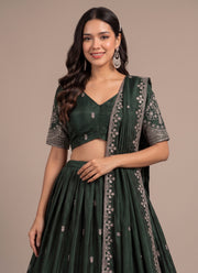Diwali Tree Motif Lehenga – Chinon Lehenga Choli with Silver Sequin Embroidery & Dupatta 8