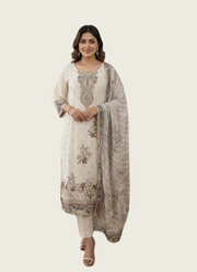 White Jamie Straight Salwar Suit with Floral Print & Chiffon Dupatta 2