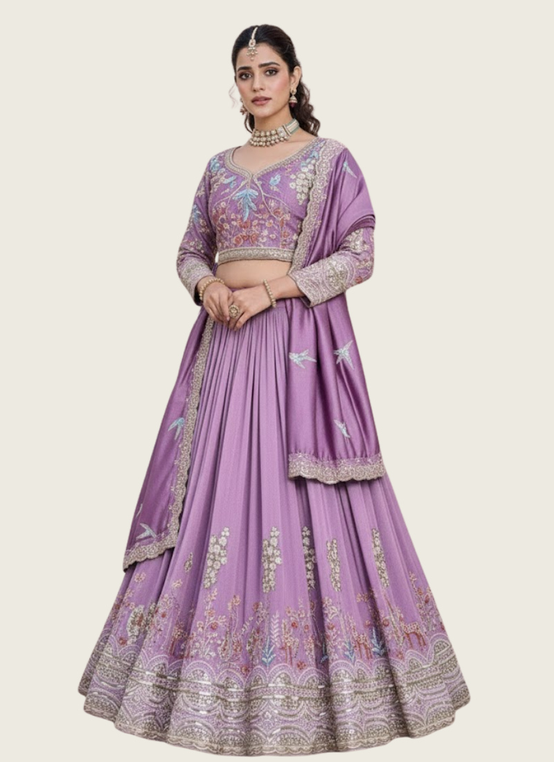 Pure Vichitra Embroidered Lehenga Choli Set