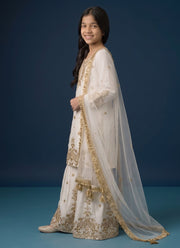 White Gharara Suit for Girls – Fendi Silk Kurti, Gharara & Lace Dupatta 6