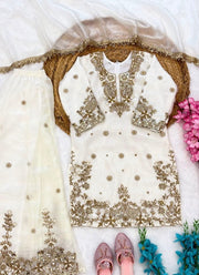 White Gharara Suit for Girls – Fendi Silk Kurti, Gharara & Lace Dupatta 8