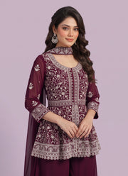 Diwali Georgette Peplum Palazzo Suit – White Sequin Embroidery Kurti with Flared Palazzo & Dupatta 14