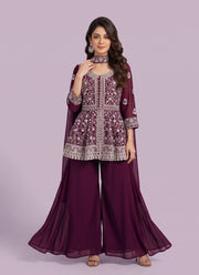 Diwali Georgette Peplum Palazzo Suit – White Sequin Embroidery Kurti with Flared Palazzo & Dupatta 13