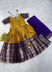 Diwali Pattu Lehenga for Girls – Zari Woven Silk with Contrast Border & Silk Dupatta 12