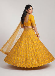 Diwali Yellow Sequin Lehenga – Heavy Thai Silk with 9mm Sequin & Dori Work and Net Dupatta 5
