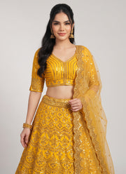 Diwali Yellow Sequin Lehenga – Heavy Thai Silk with 9mm Sequin & Dori Work and Net Dupatta 3