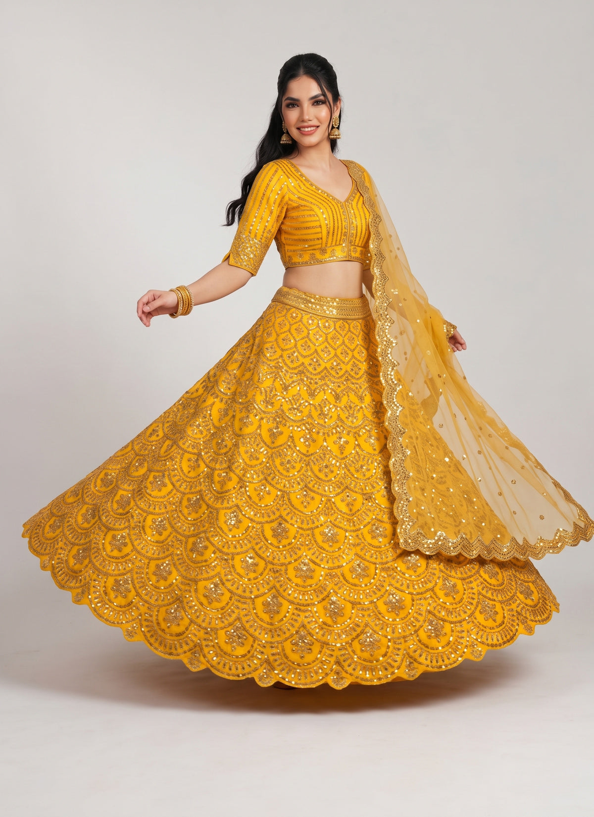 Diwali Yellow Sequin Lehenga – Heavy Thai Silk with 9mm Sequin & Dori Work and Net Dupatta Australia