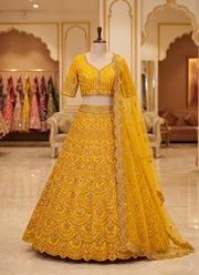 Diwali Yellow Sequin Lehenga – Heavy Thai Silk with 9mm Sequin & Dori Work and Net Dupatta 4