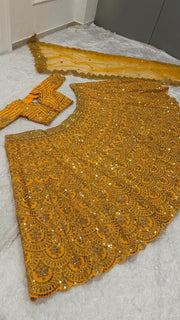 Diwali Yellow Sequin Lehenga – Heavy Thai Silk with 9mm Sequin & Dori Work and Net Dupatta 2