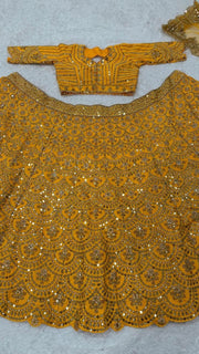 Diwali Yellow Sequin Lehenga – Heavy Thai Silk with 9mm Sequin & Dori Work and Net Dupatta 6