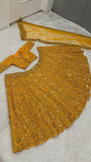 Diwali Yellow Sequin Lehenga – Heavy Thai Silk with 9mm Sequin & Dori Work and Net Dupatta 7